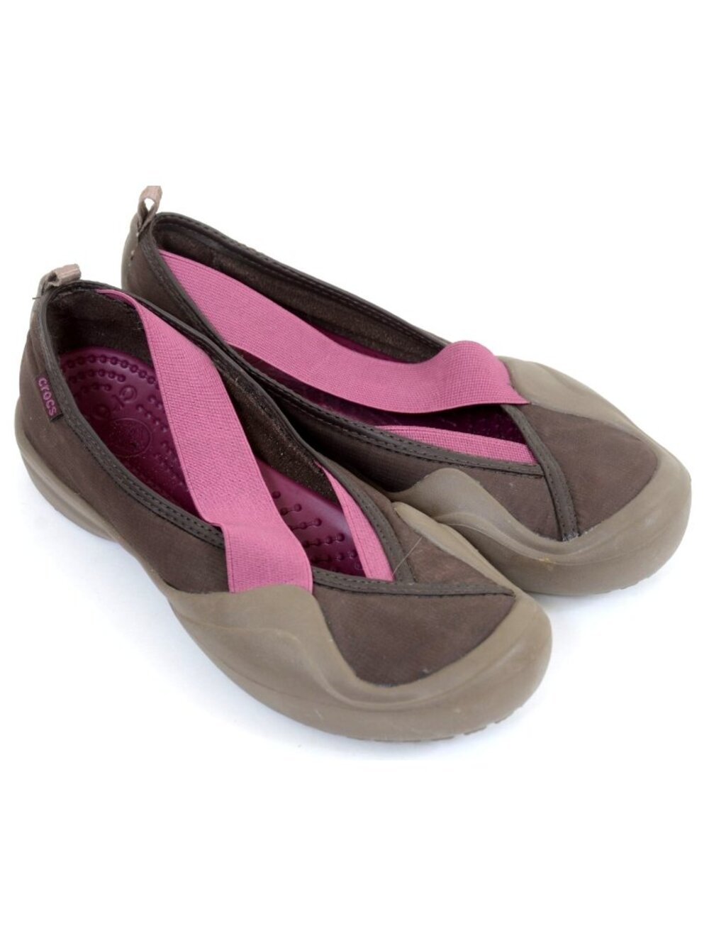 CROCS Women's 8 Molly Flats Shoes Walnut Expresso & Magenta Slip On Flats